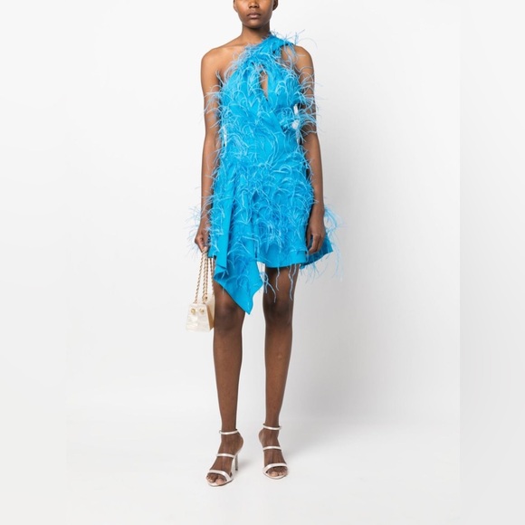 Cult Gaia Eliana Dress Lake Blue Feather Embellished Size XS - Picture 2 of 13